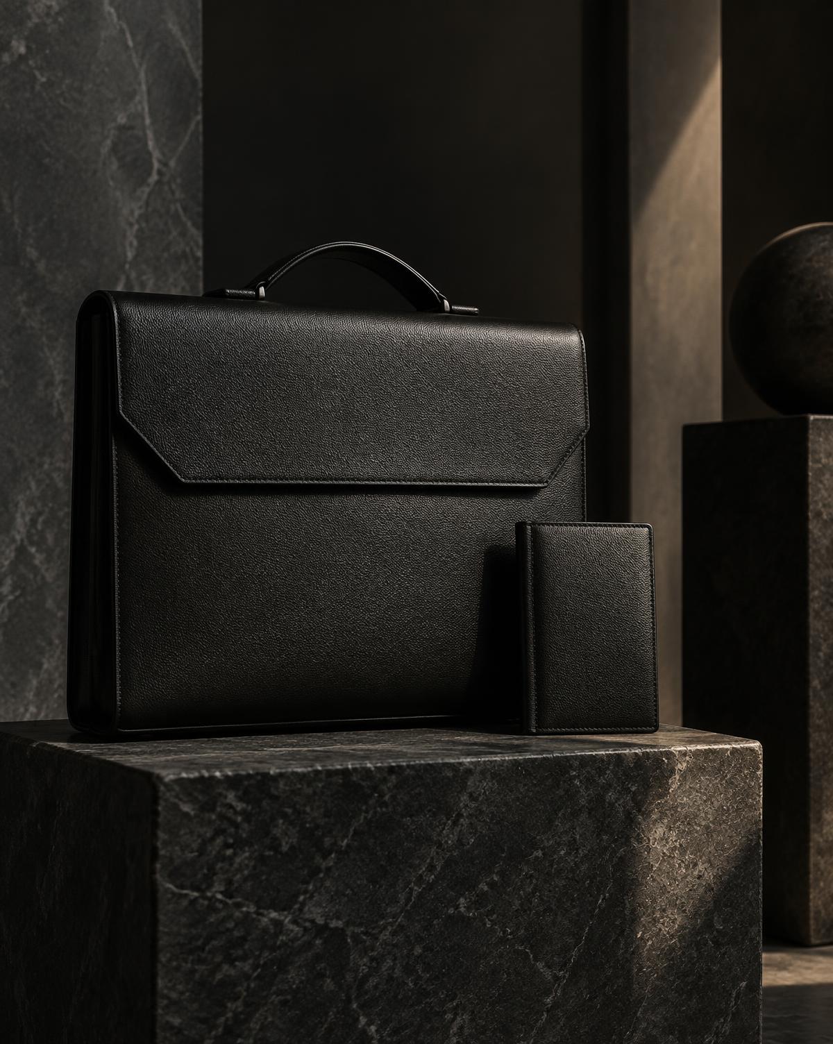 Cicceri black leather document case and card holder